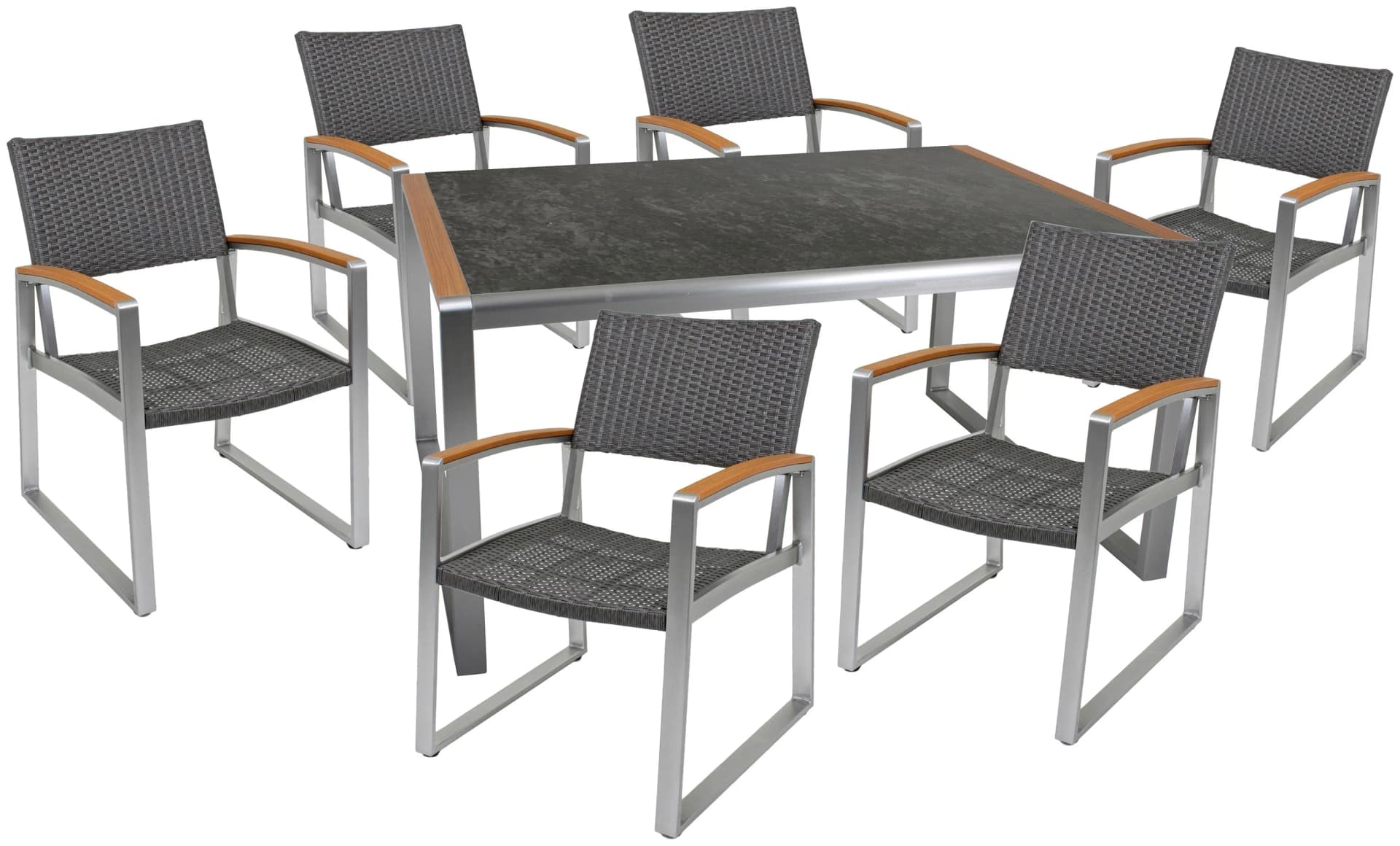 Garten-Essgruppe AVERNA 7-tlg. Grau Silber Aluminium