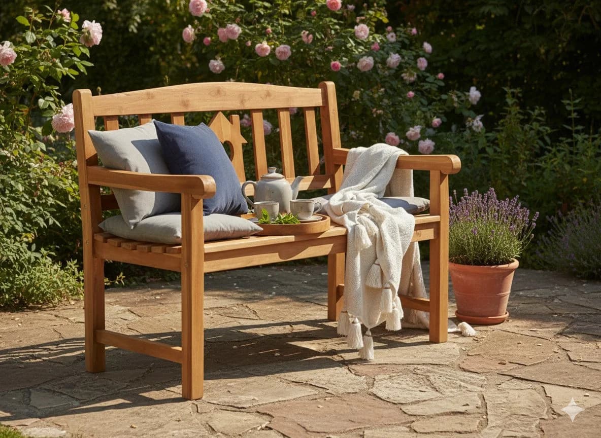 Garden Pleasure Gartenbank HOME Teak 2-Sitzer mit Herz-Motiv