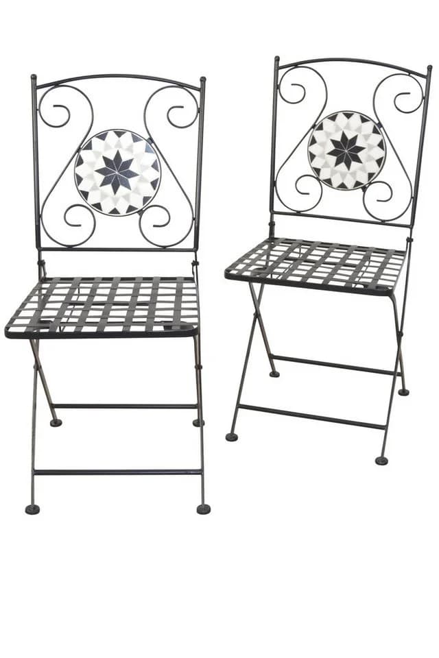 moebel-direkt-online Gartenstuhl Eisen Schwarz Mosaik 2er Set Klappbar