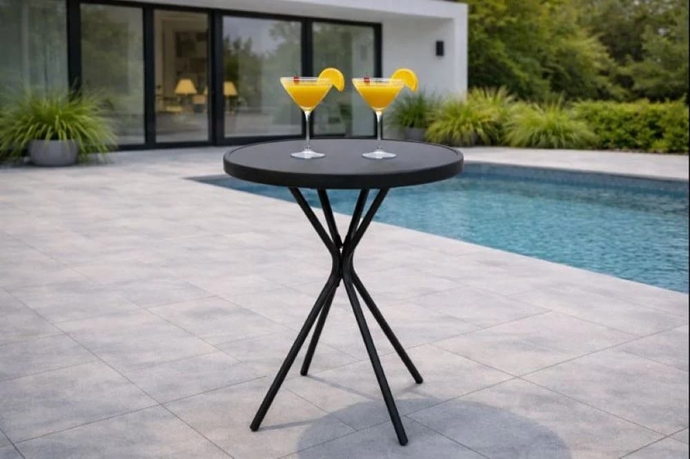 DEGAMO Gartentisch MILANO 60cm rund Metall anthrazit Glasplatte schwarz