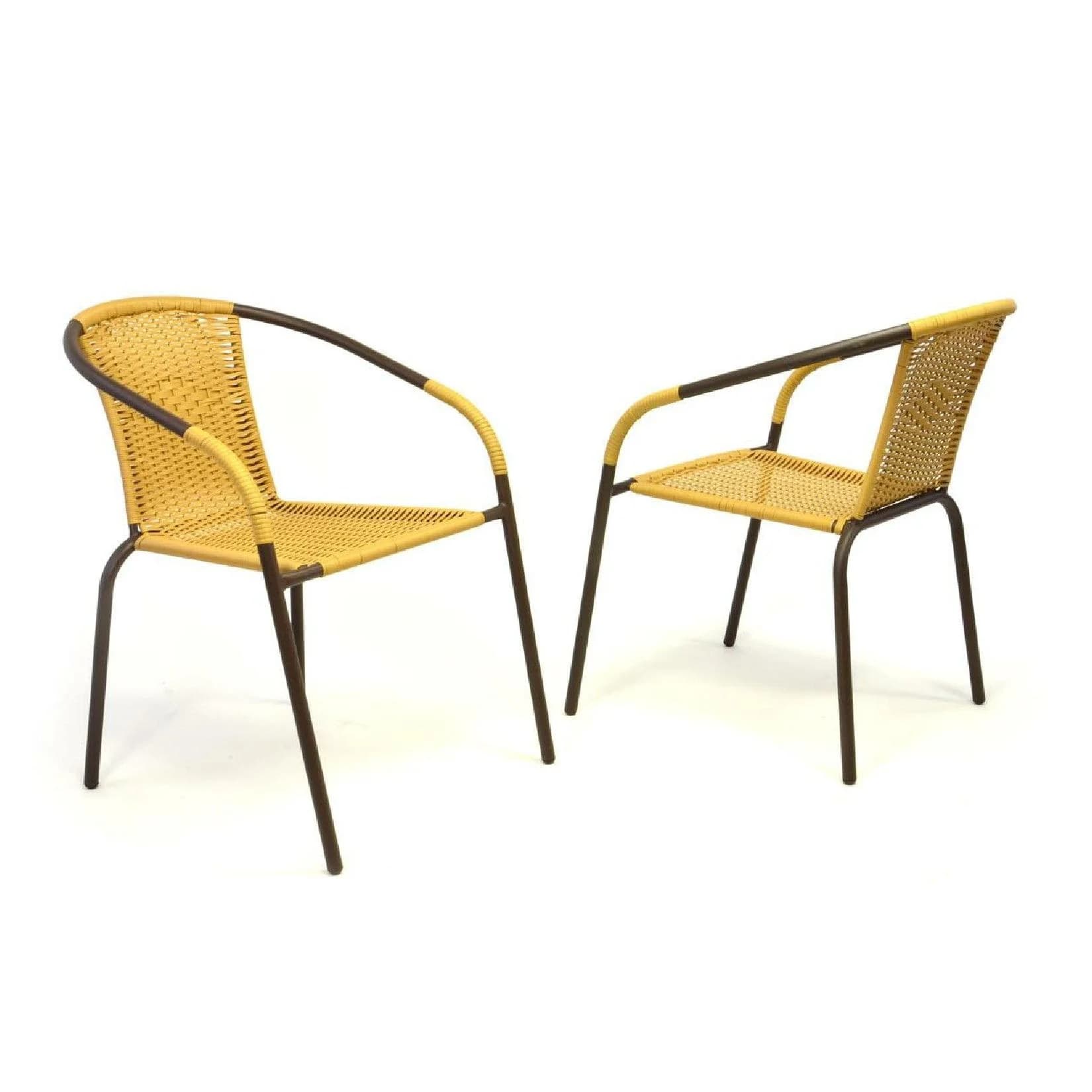VCM 2er Set Bistrostuhl Gartenstuhl Gelb Poly Rattan Stapelbar