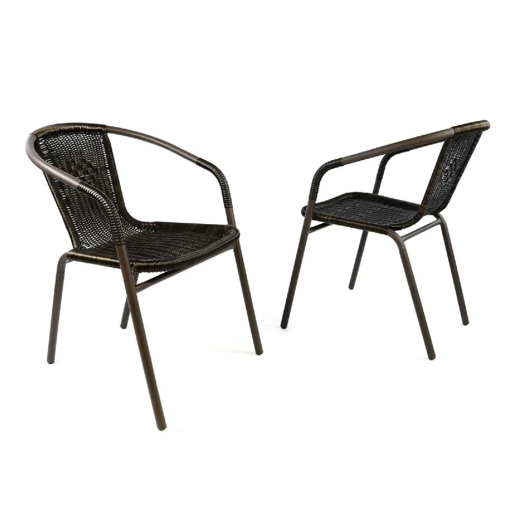 VCM Bistrostuhl 2er Set Dunkelbraun Poly-Rattan Stapelbar