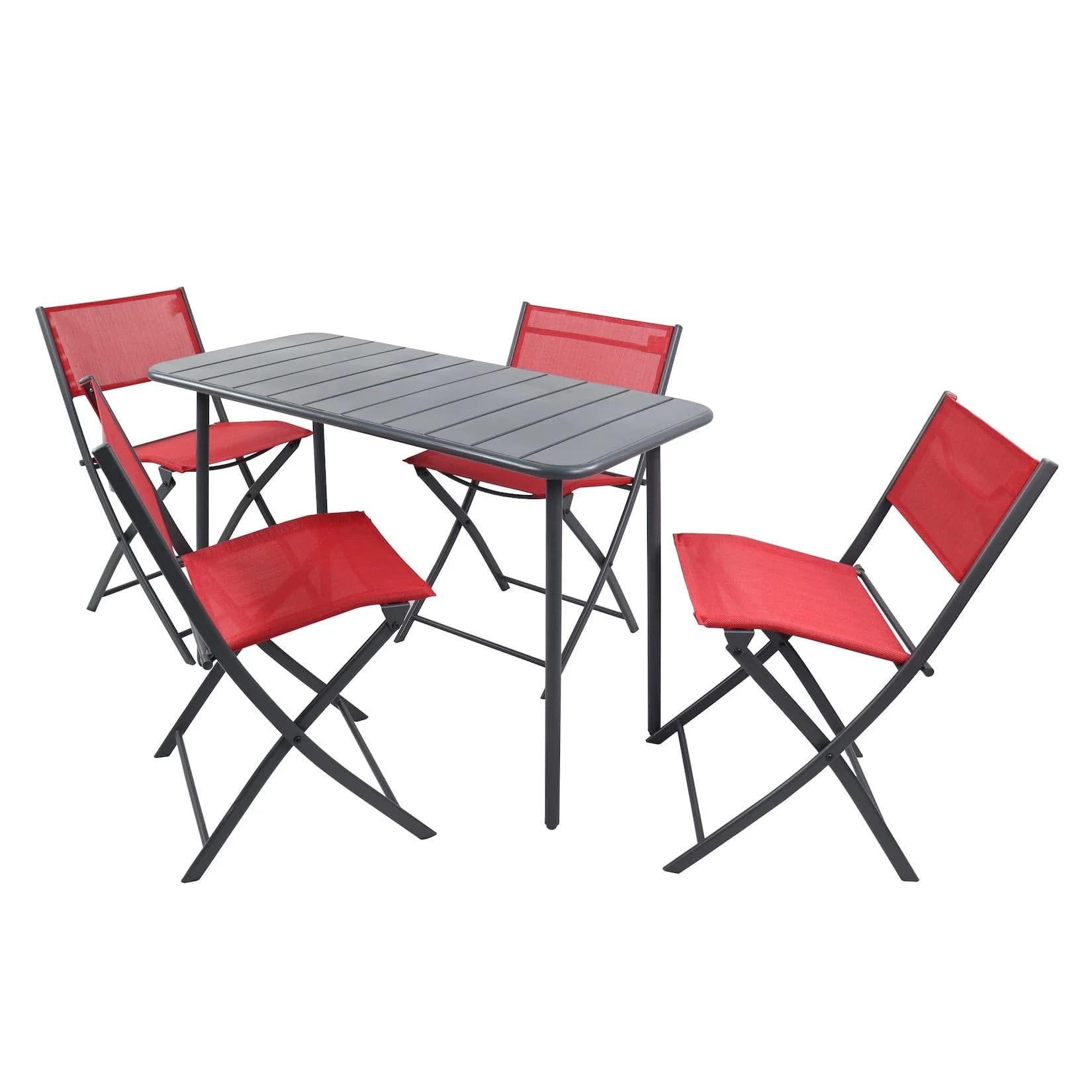 VCM Garten-Essgruppe 5-tlg. Bistroset Sumila Rot Metall Textilene