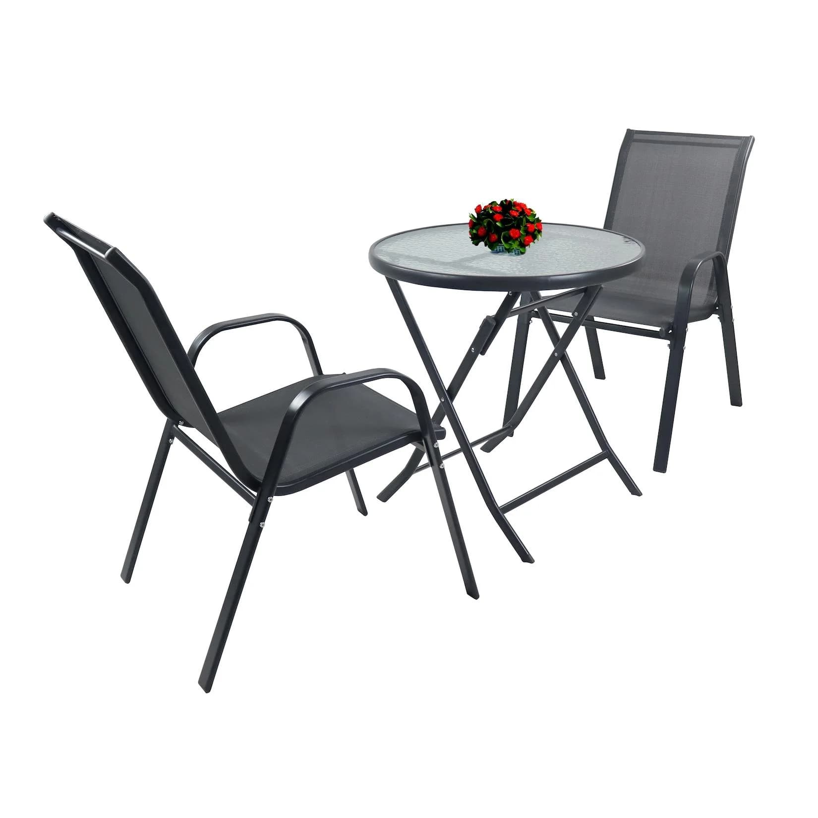 VCM 3-tlg. Gartenmöbel Set mit klappbarem Glastisch und 2 Stühlen