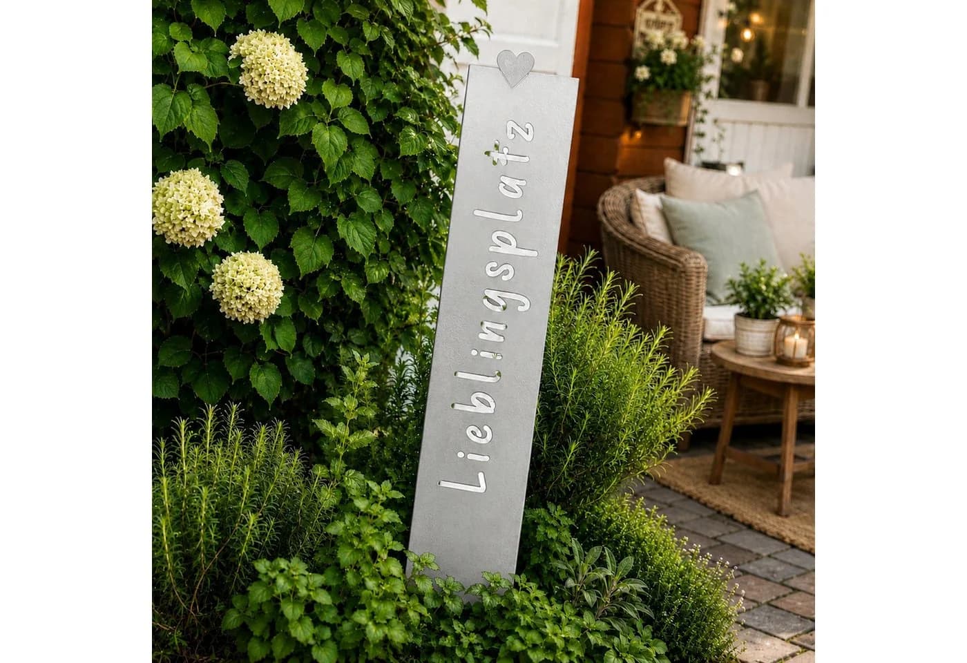 UNUS GARDEN Gartenstecker Metallschild Lieblingsplatz Silber