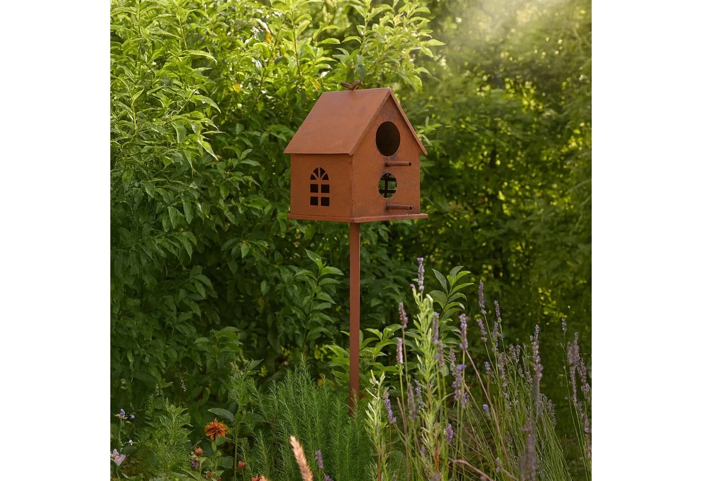 UNUS GARDEN Vogelhaus Metall Rostoptik mit Stab