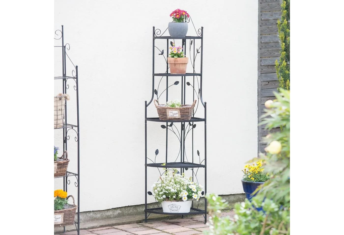 relaxdays Pflanzentreppe Ecke GOTH Metall 5 Ablagen