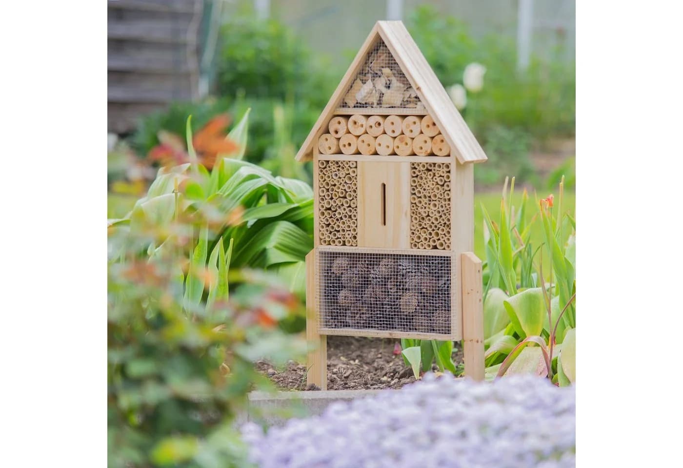 relaxdays Insektenhotel Natur Größe L mit Vogelschutz