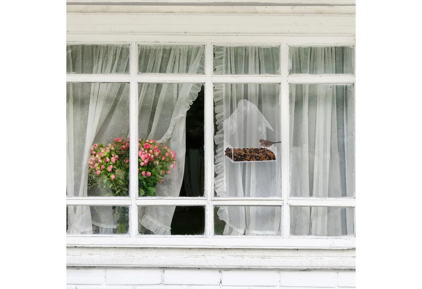 relaxdays Fenster-Vogelfutterhaus Transparent Acrylglas