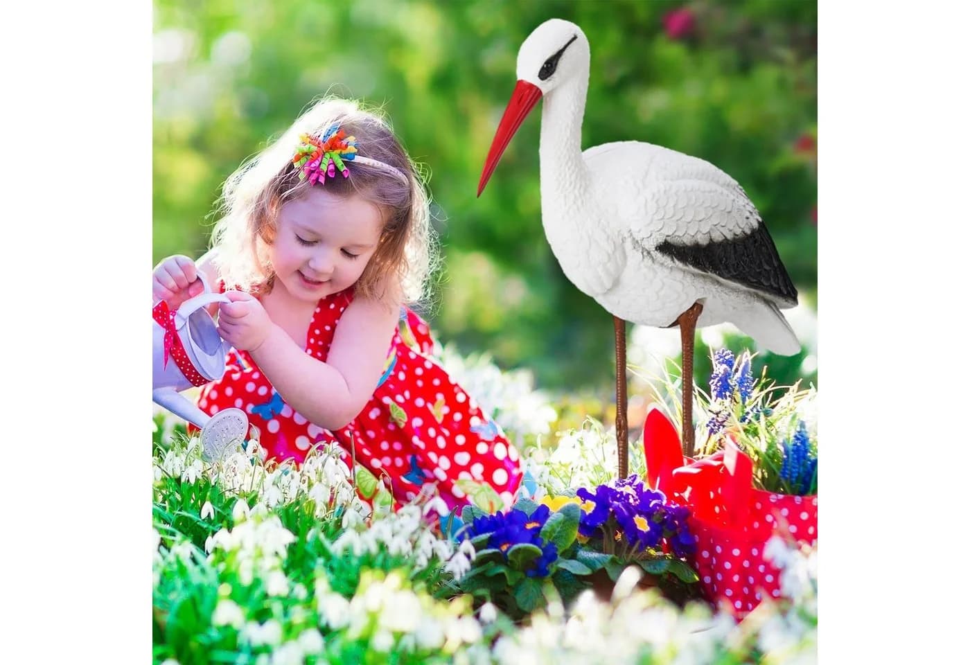 relaxdays Gartenfigur Storch Weiß Rot Schwarz Kunststoff