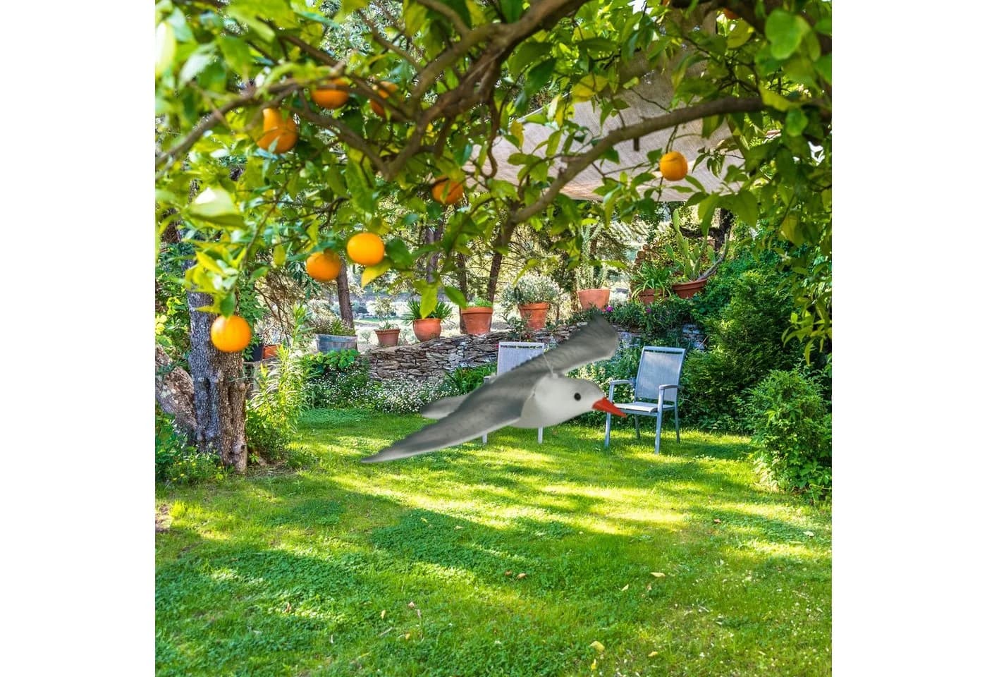 relaxdays Gartenfigur Vogelschreck Möwe fliegend Grau/Weiß