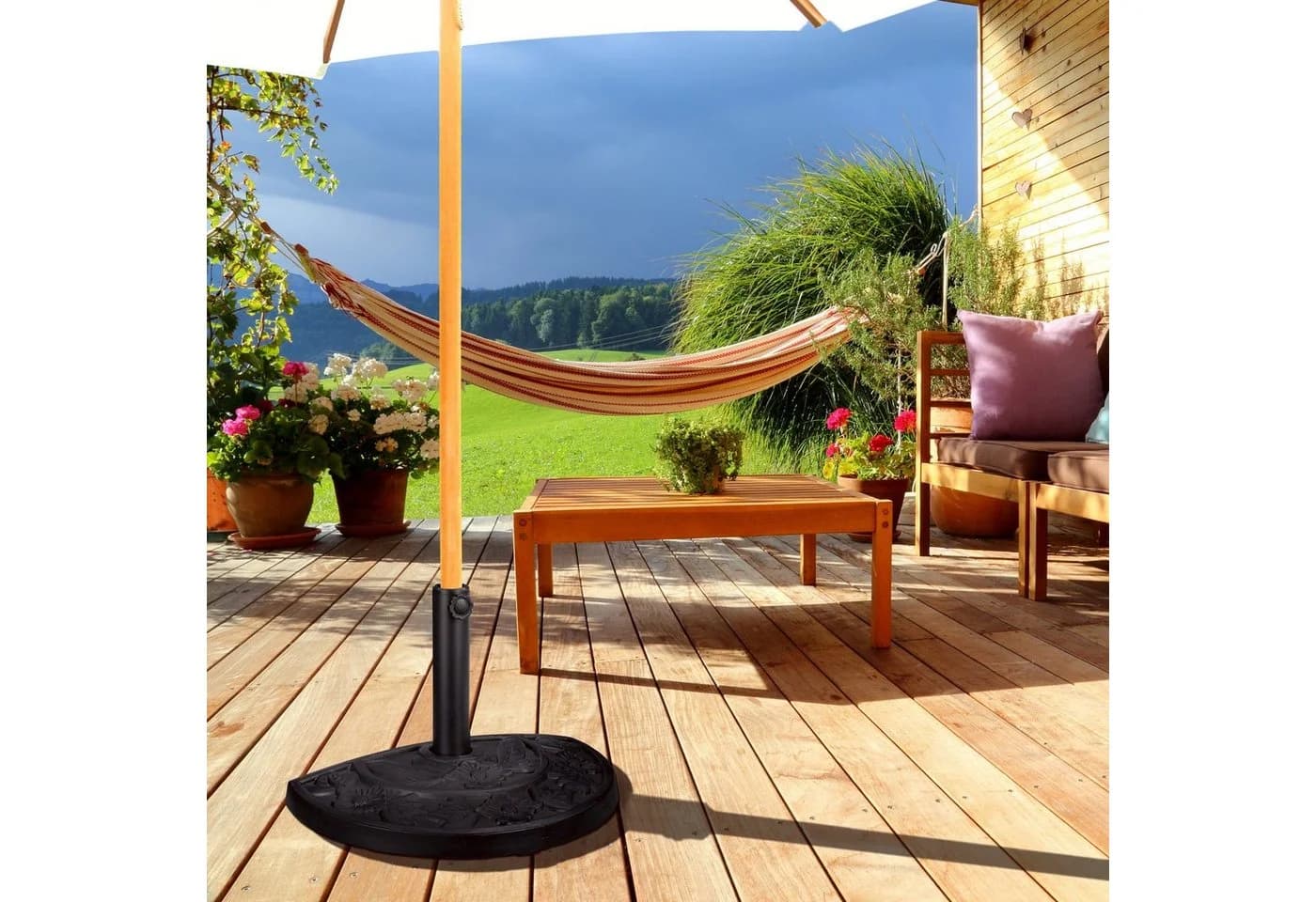 relaxdays Betonschirmständer Halbrunder Sonnenschirmständer Schwarz