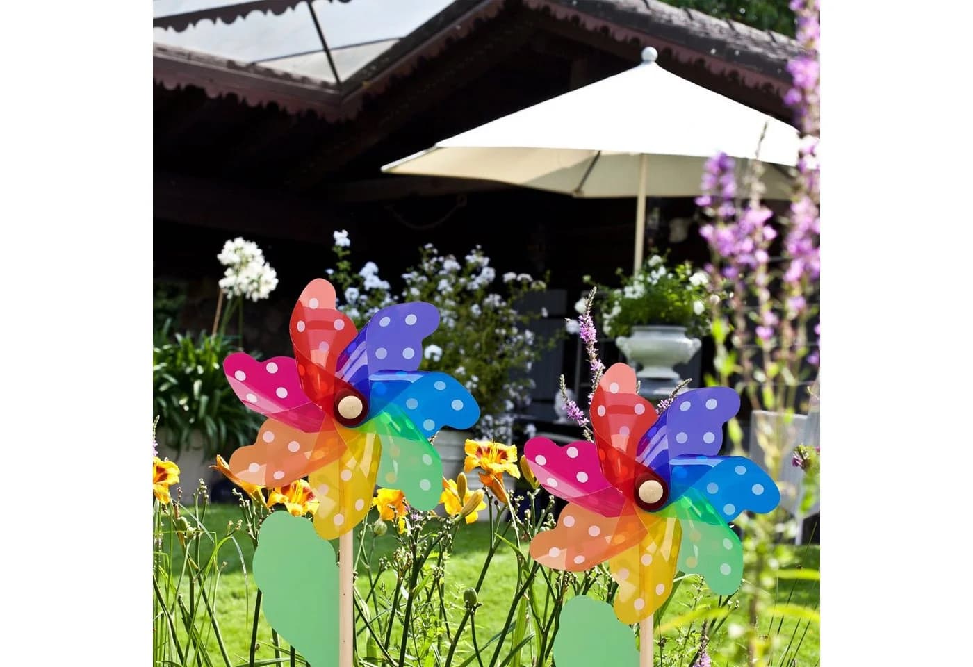 relaxdays Deko-Windrad 2er Set Bunt Holz