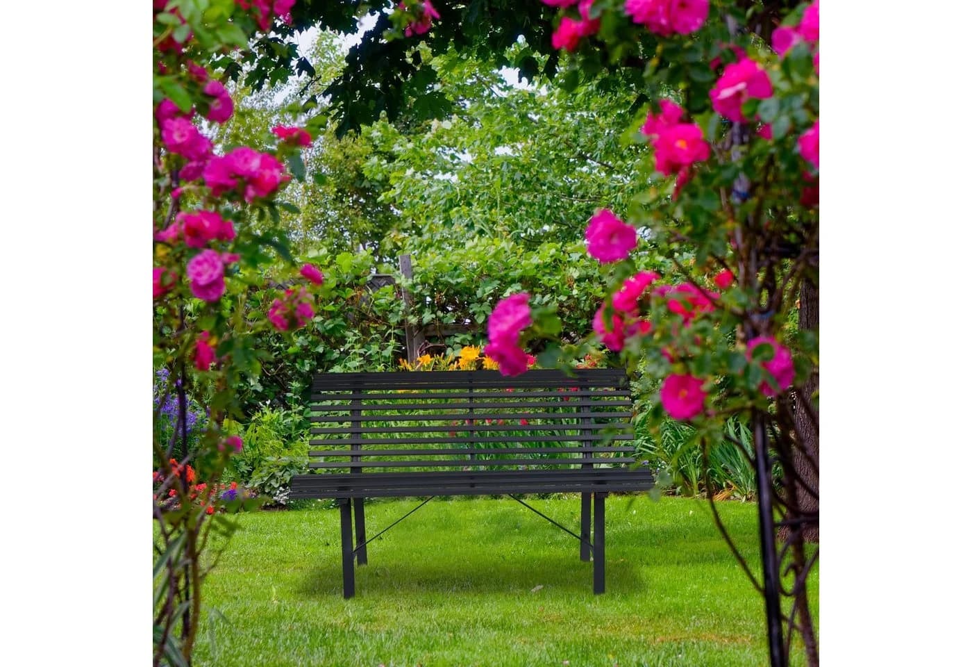 Relaxdays Gartenbank Stahl Anthrazit - 2-Sitzer für Garten & Terrasse