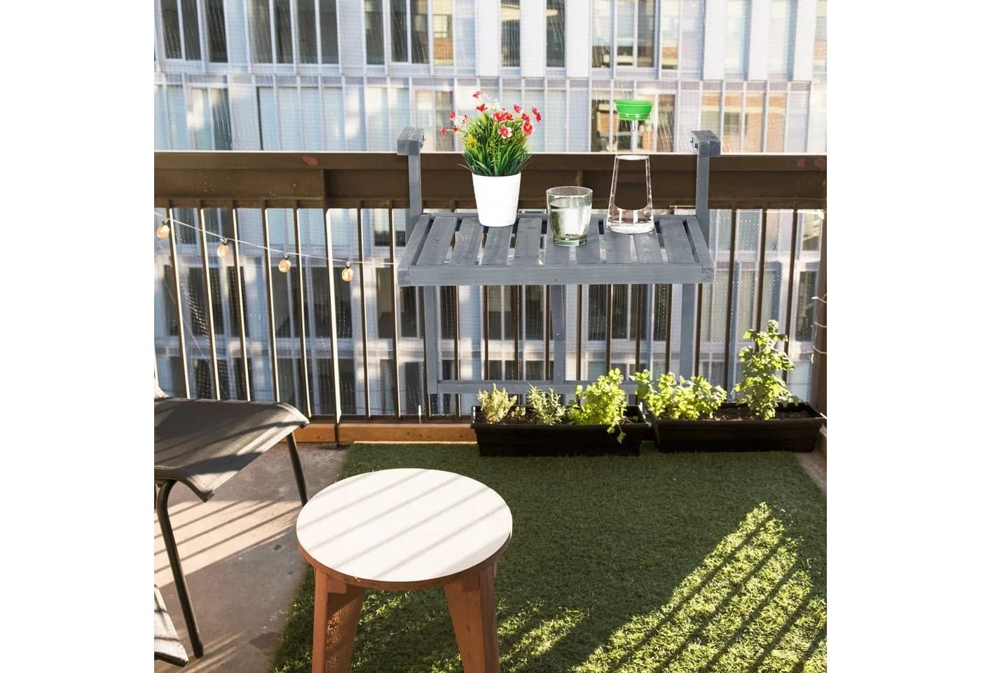 relaxdays Balkonhängetisch Grau Höhenverstellbar Klapptisch