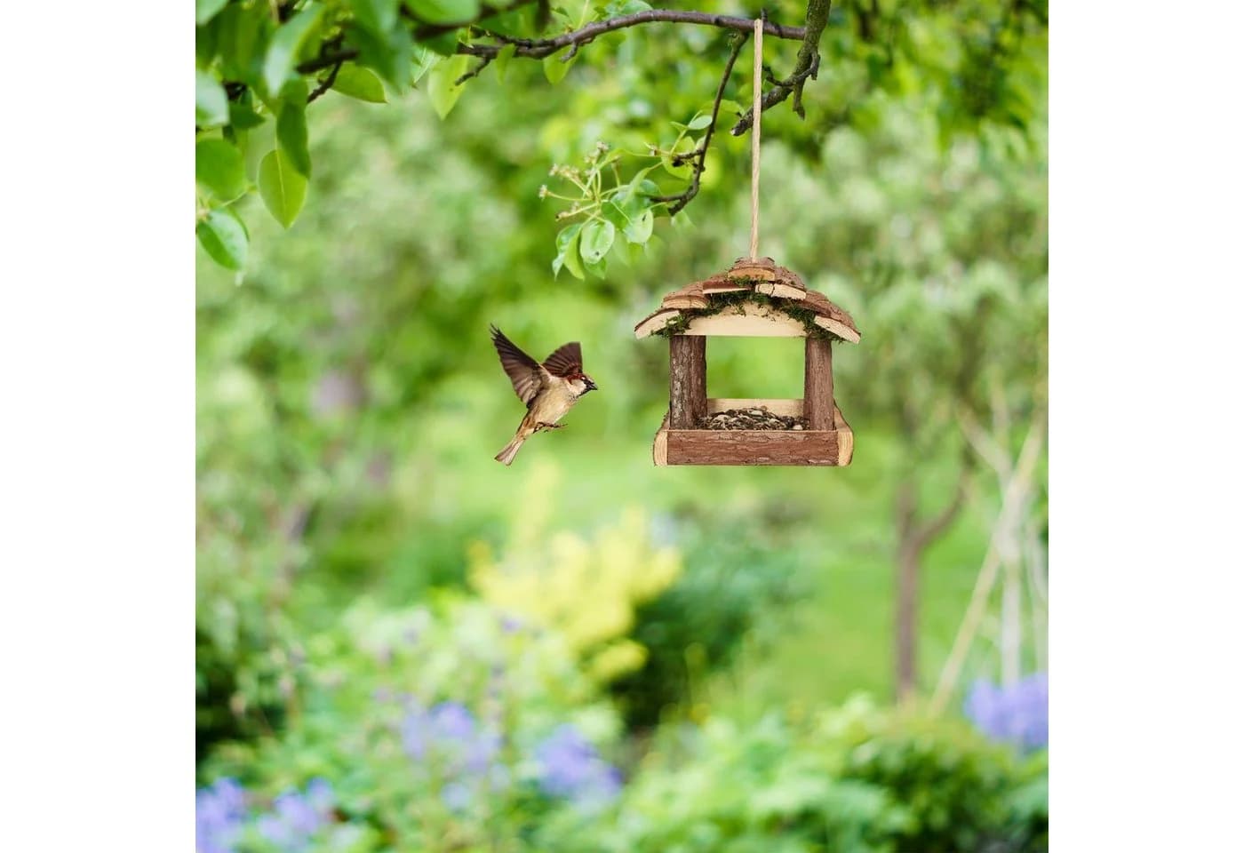 relaxdays Vogelhaus mit Rinde und Moos Naturholz