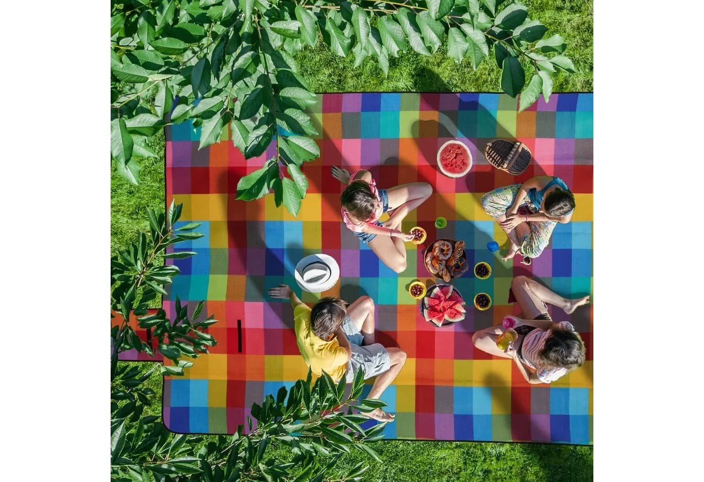 Relaxdays Picknickdecke XXL 200x300 cm Bunt Kariert Outdoor