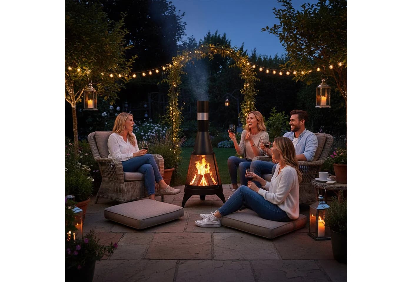 relaxdays Feuerkorb Terrassenofen mit Funkenschutz Schwarz/Silber