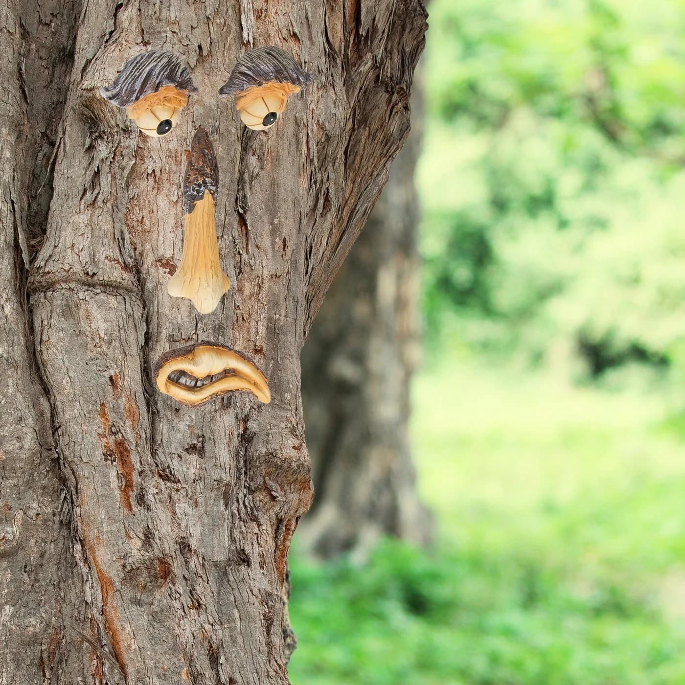 relaxdays Gartenfigur Baumgesicht 4-teilig Mehrfarbig
