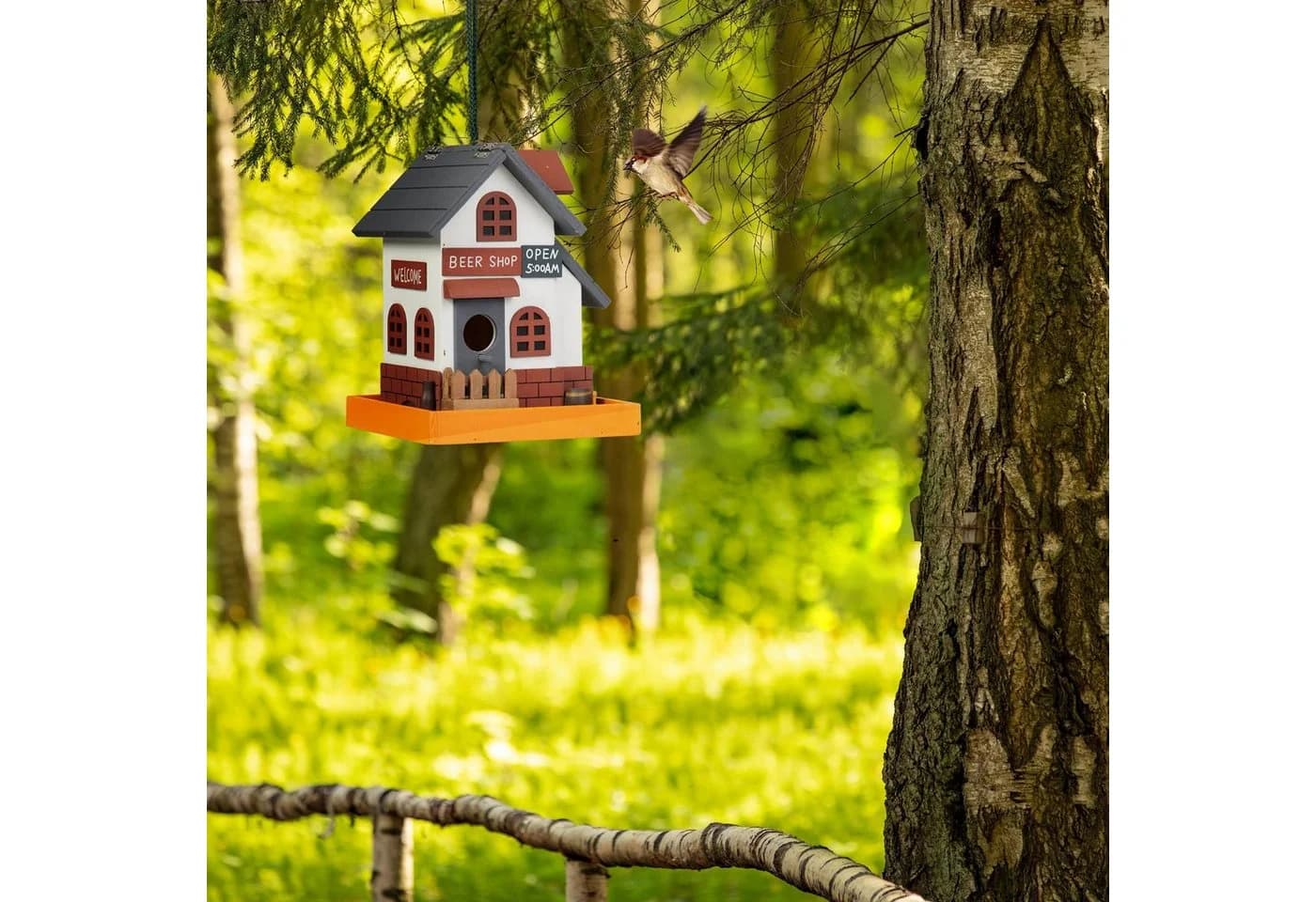 relaxdays Deko Vogelhaus Wirtshaus Bunt Holz