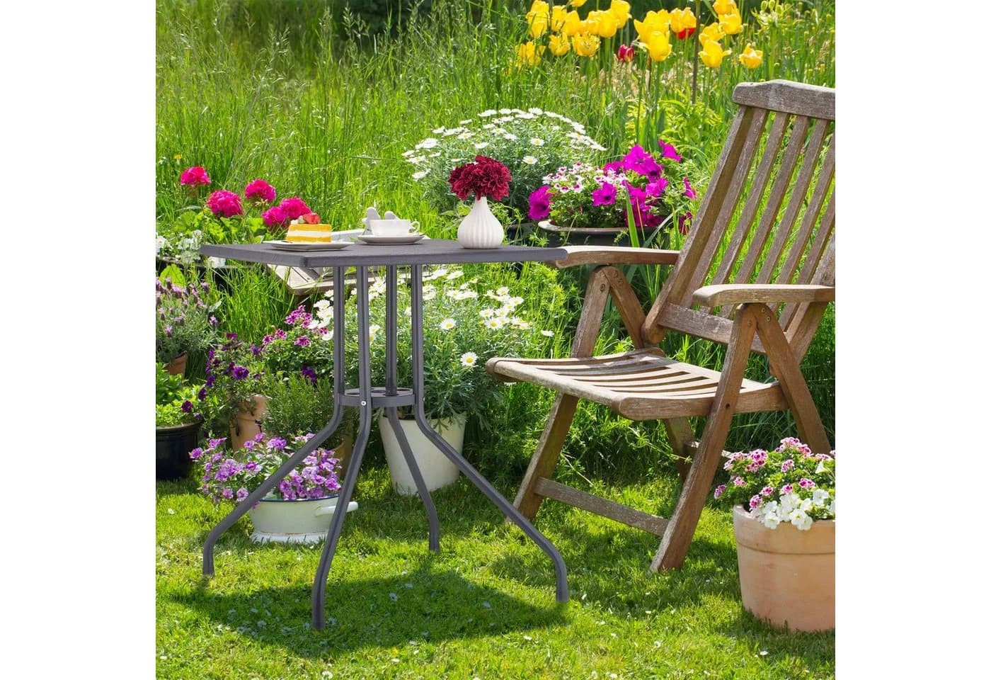 relaxdays Gartentisch Grau Holzoptik