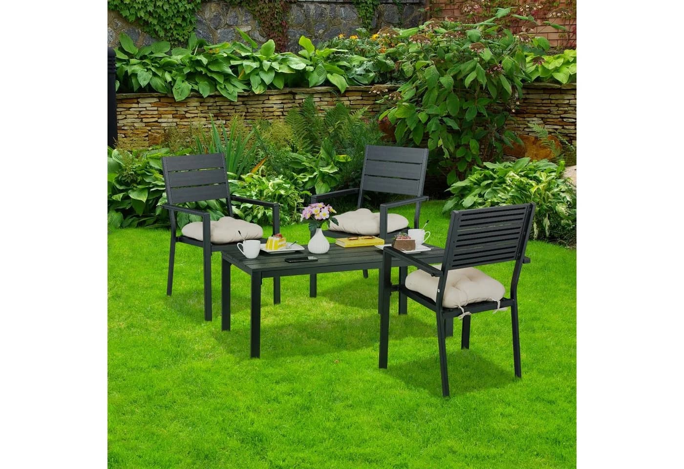 relaxdays Gartentisch Rechteckig Holzoptik Schwarz - Outdoor Esstisch