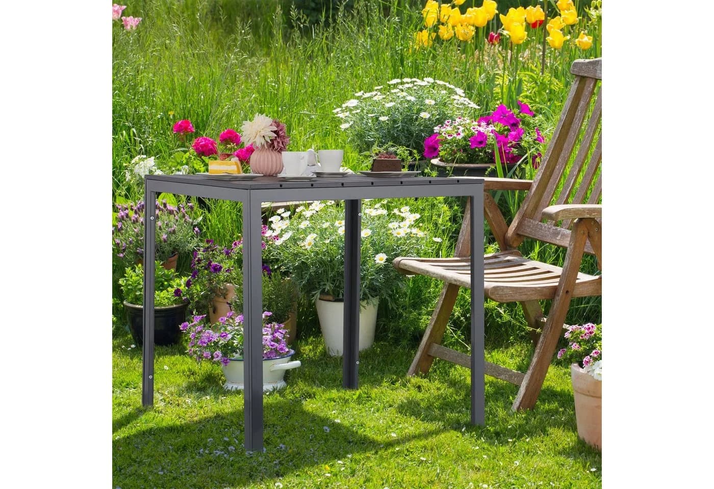relaxdays Gartentisch Grau Quadratisch Holzoptik