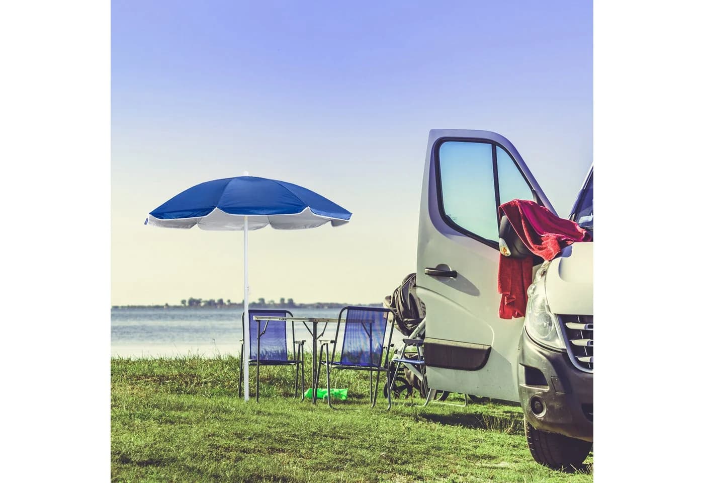 relaxdays Sonnenschirm Blau Höhenverstellbar mit Tragetasche
