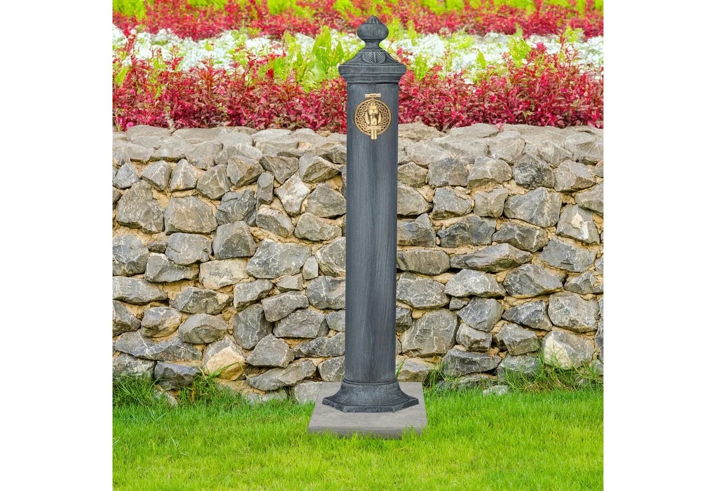 relaxdays Gartenbrunnen Standbrunnen Antik Grau/Gold