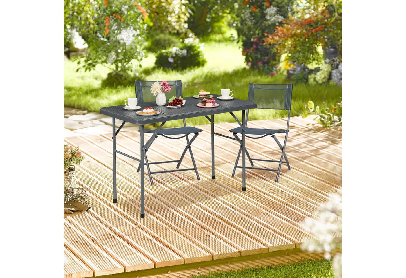 relaxdays Klappbarer Gartentisch Grau Rattanoptik