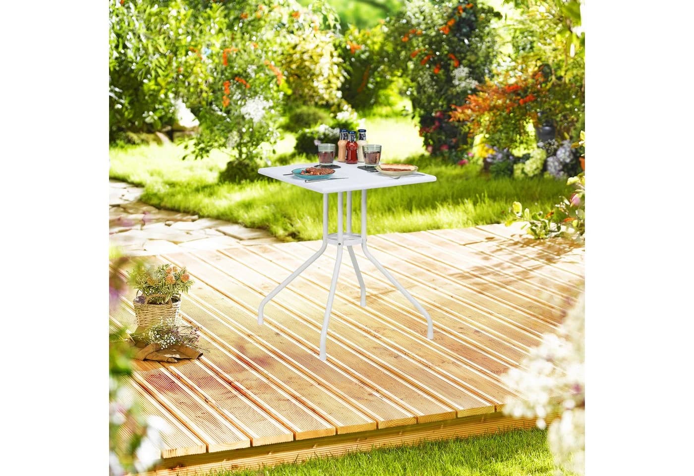 relaxdays Gartentisch Weiß Holzoptik