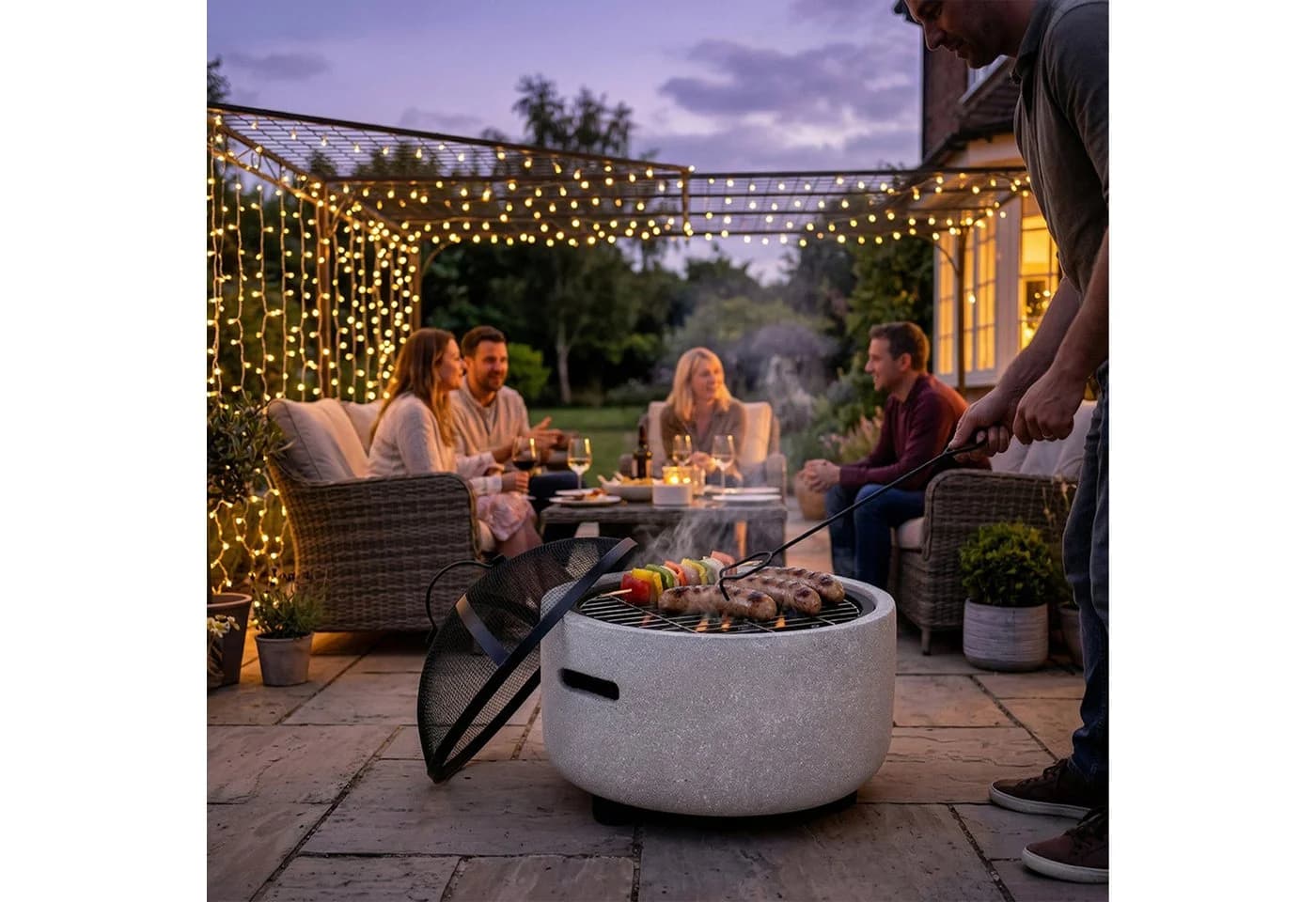 relaxdays Feuerschale in Steinoptik Grau Schwarz mit Grillrost