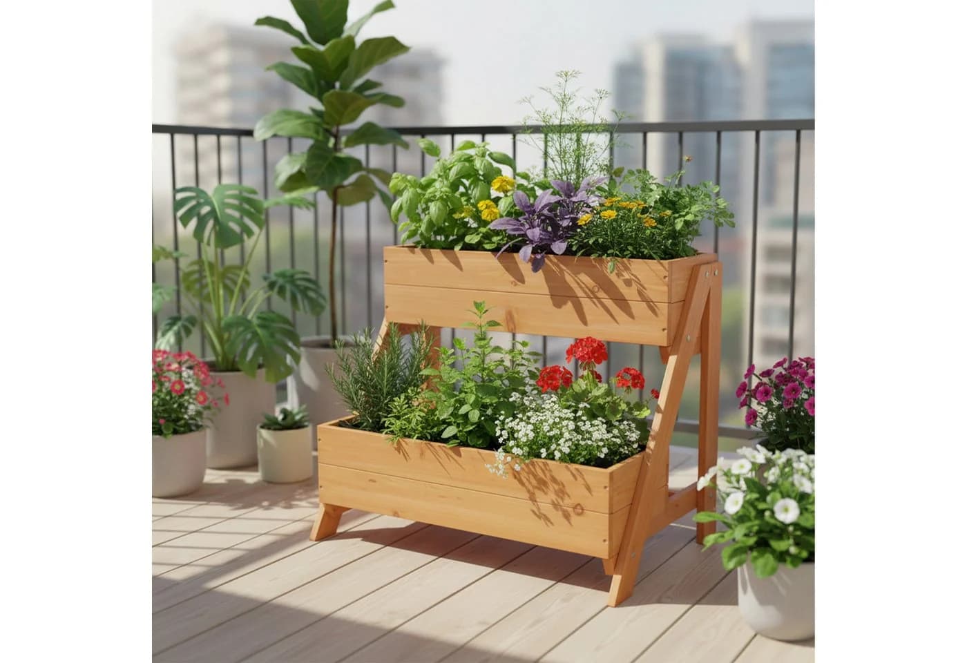 relaxdays Etagenhochbeet 2 Pflanzkäste orange Tannenholz