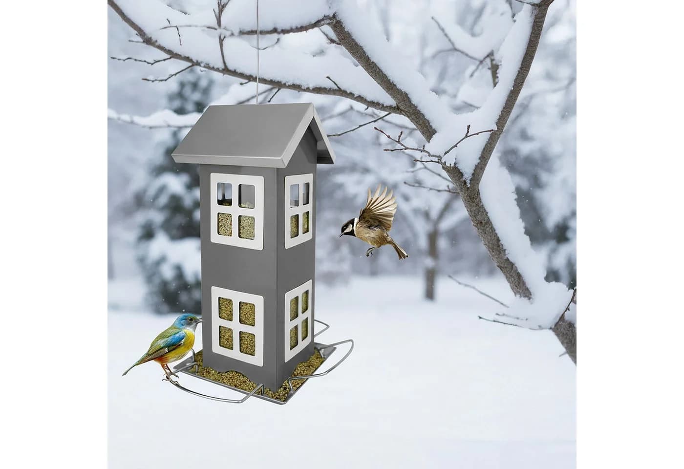 relaxdays Vogelhaus zum Aufhängen grau
