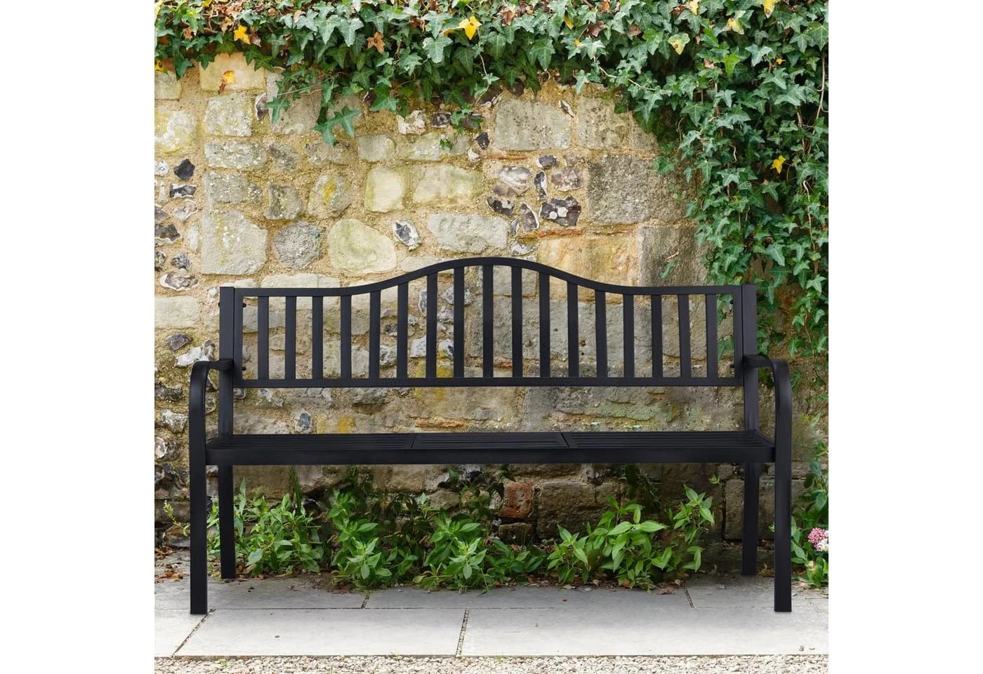 relaxdays Gartenbank mit Klapptisch, Schwarz