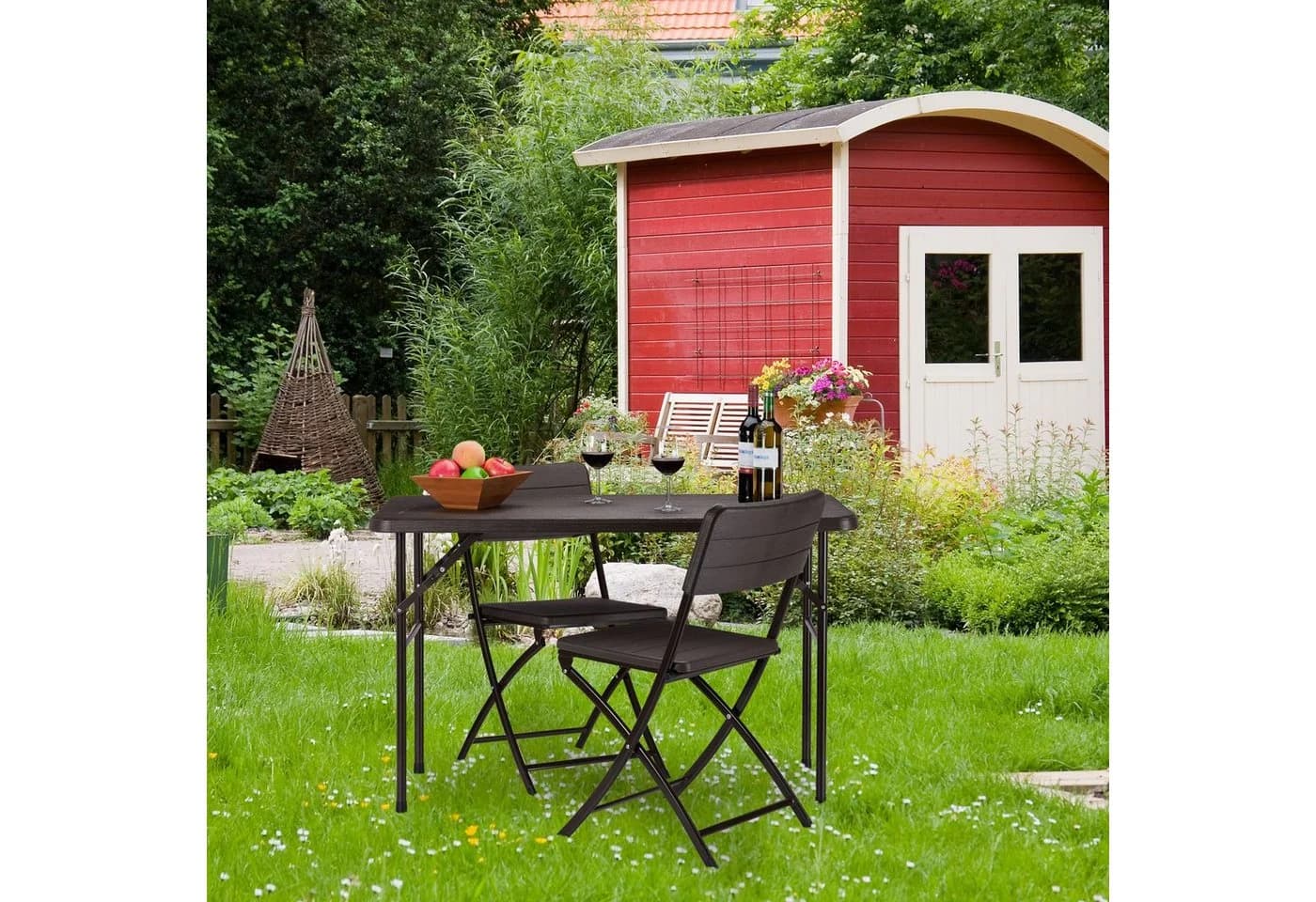 relaxdays Klapptisch Eckiger Gartentisch Holzoptik Braun