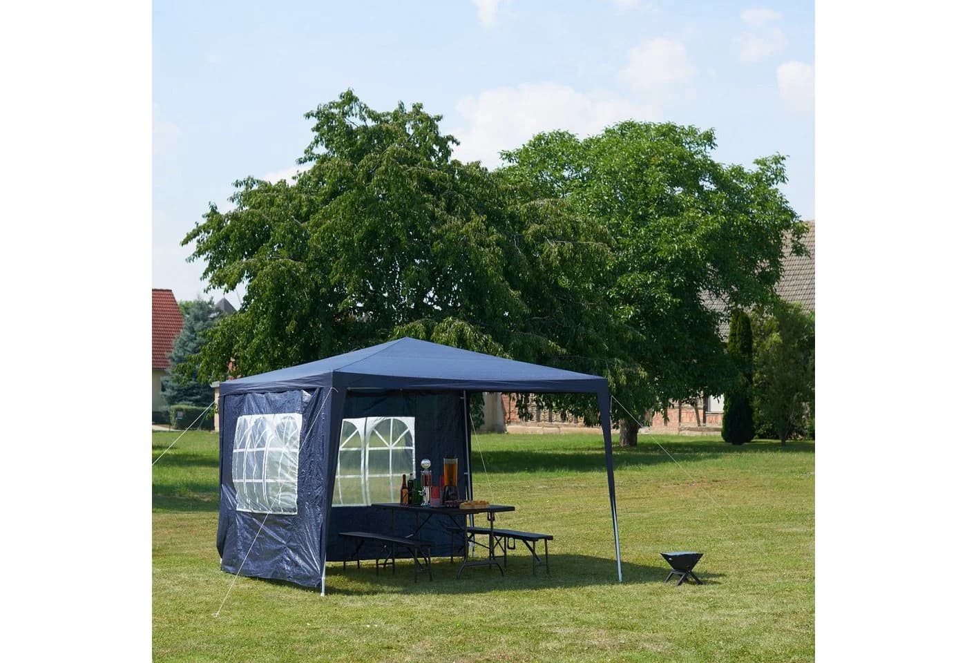 relaxdays Pavillon 3x3 m mit Seitenteilen Blau