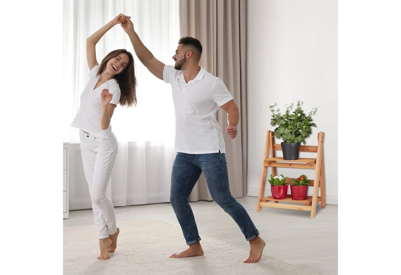 relaxdays Blumenständer Blumentreppe aus Holz M
