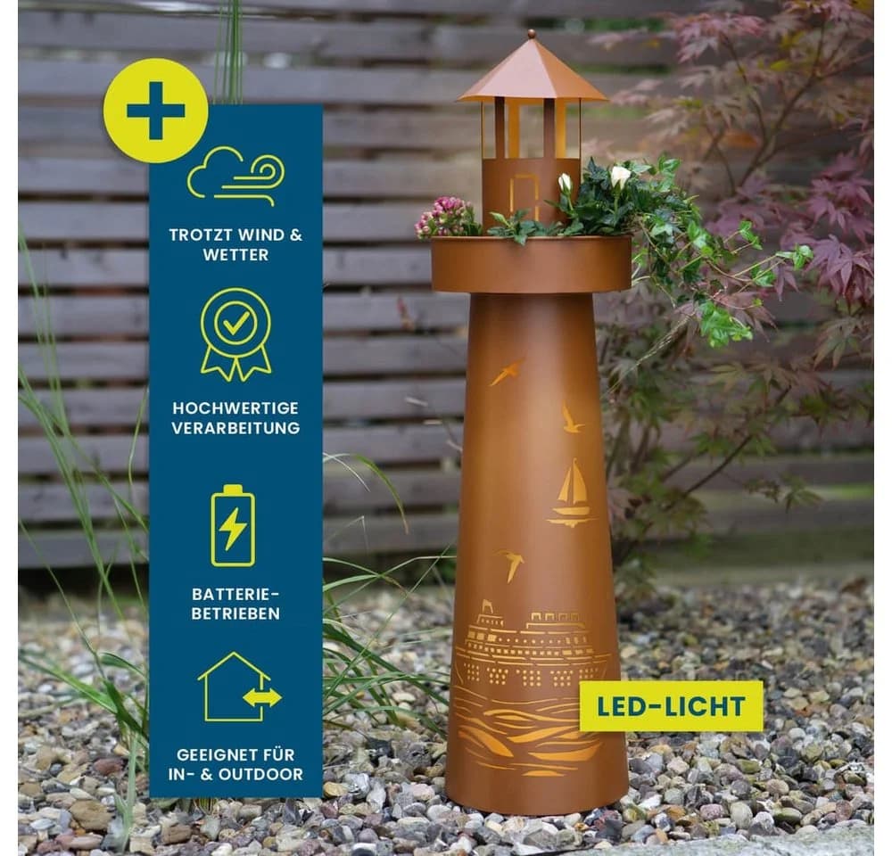 Hoberg Dekosäule LED Pflanzsäule Leuchtturm Rost-Optik