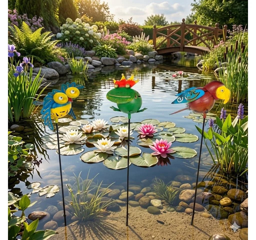Denk Gartenstecker 3er Set bunte Tiere Metall