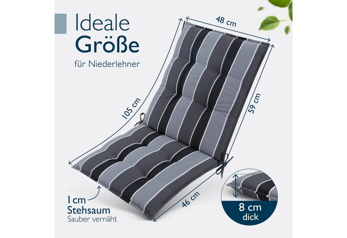 Beautissu Sitzauflage 2er Set Niedriglehner Anthrazit-Gestreift