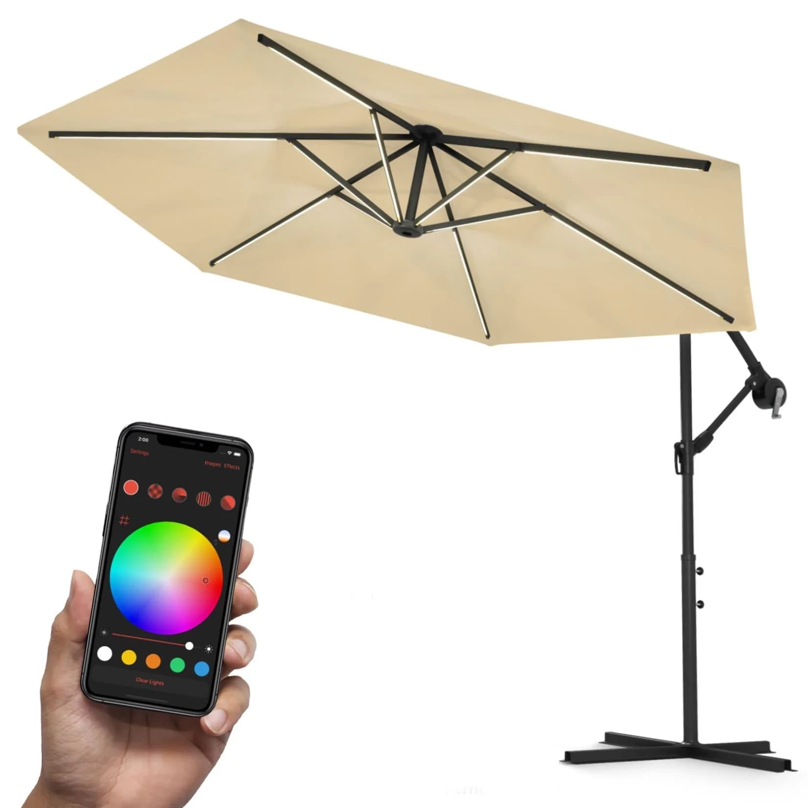 Swing&Harmonie® LED Sonnenschirm 350cm Creme RGB Beleuchtung