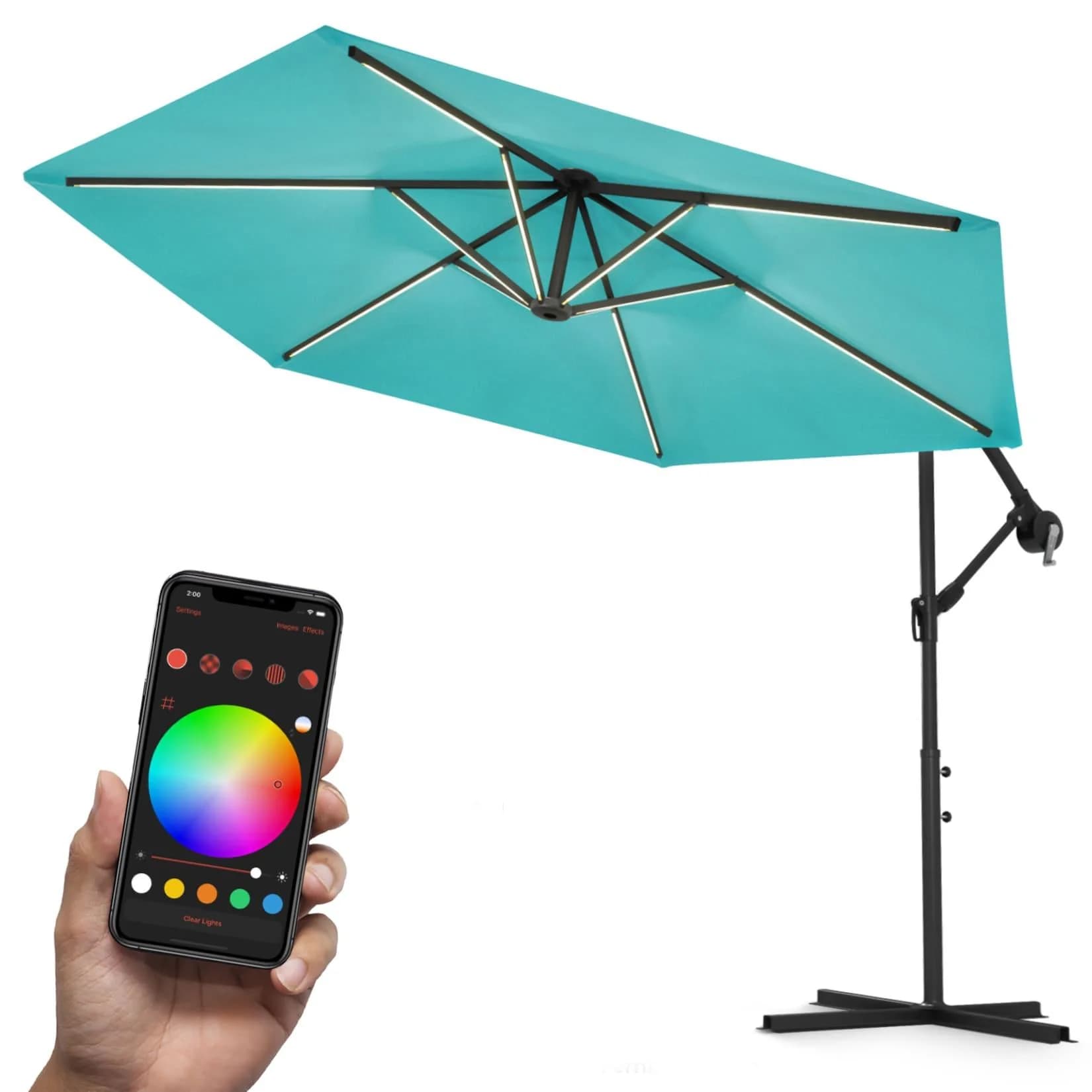 Swing&Harmonie® LED Sonnenschirm 350cm RGB Türkis mit App Steuerung