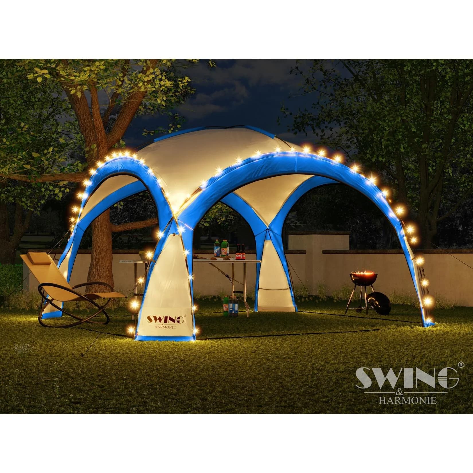 Swing&Harmonie® LED Event Pavillon DomeShelter 450cm Garten blau