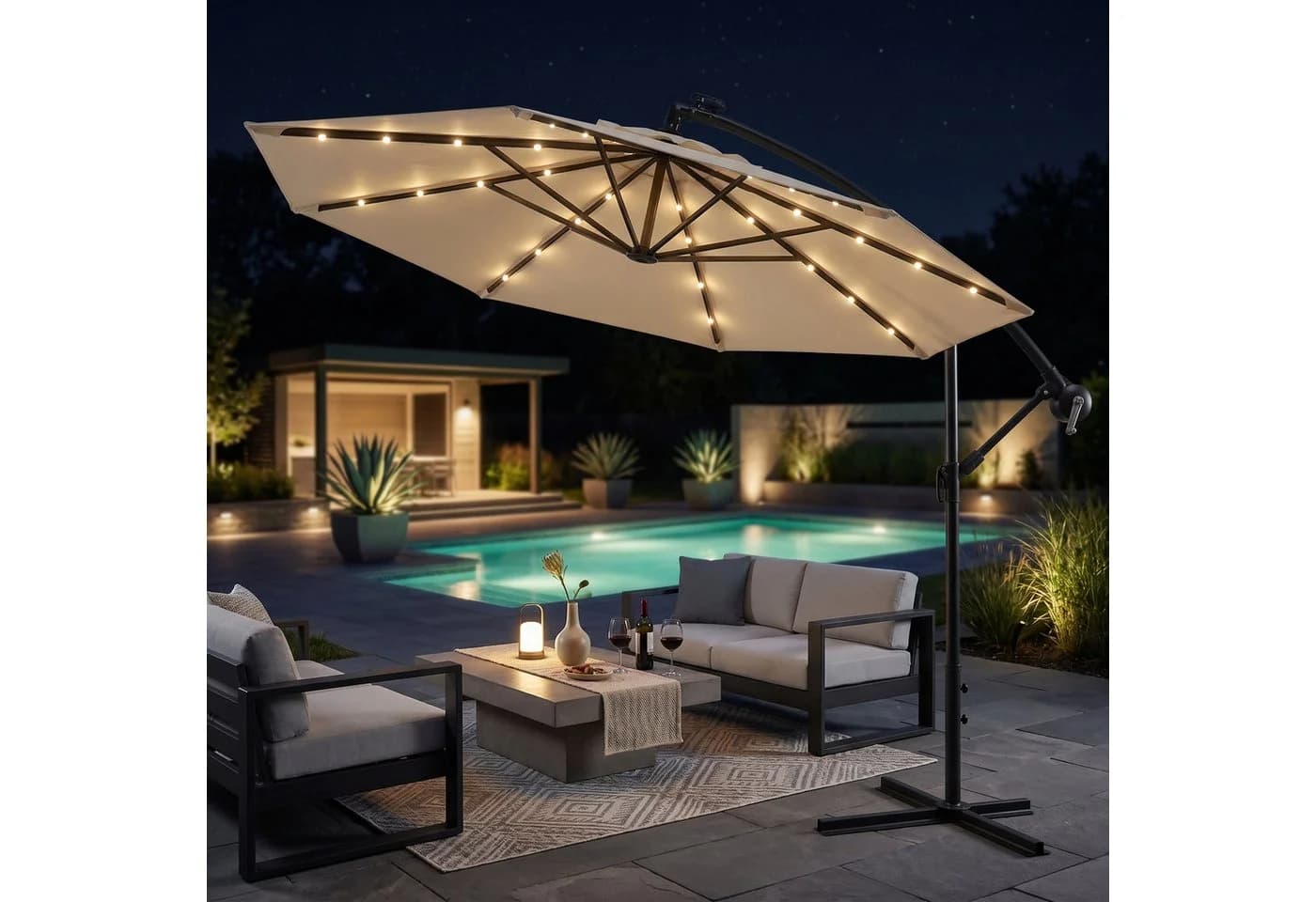 Swing&Harmonie LED Sonnenschirm mit Solarladung Beige