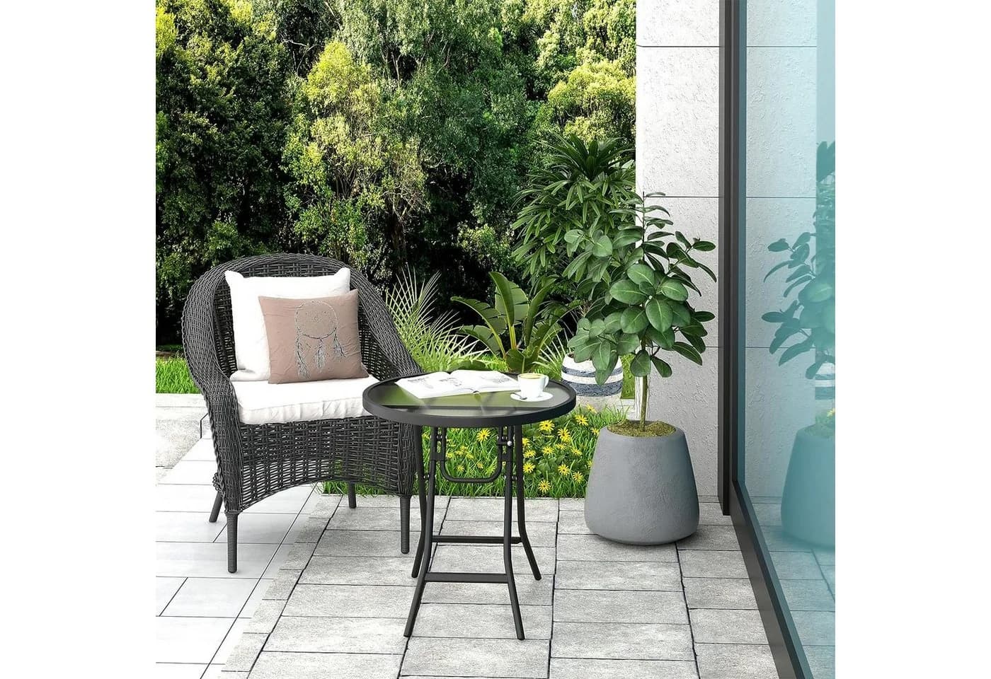 EUGAD Gartentisch Klapptisch Glas Metall Schwarz Transparent