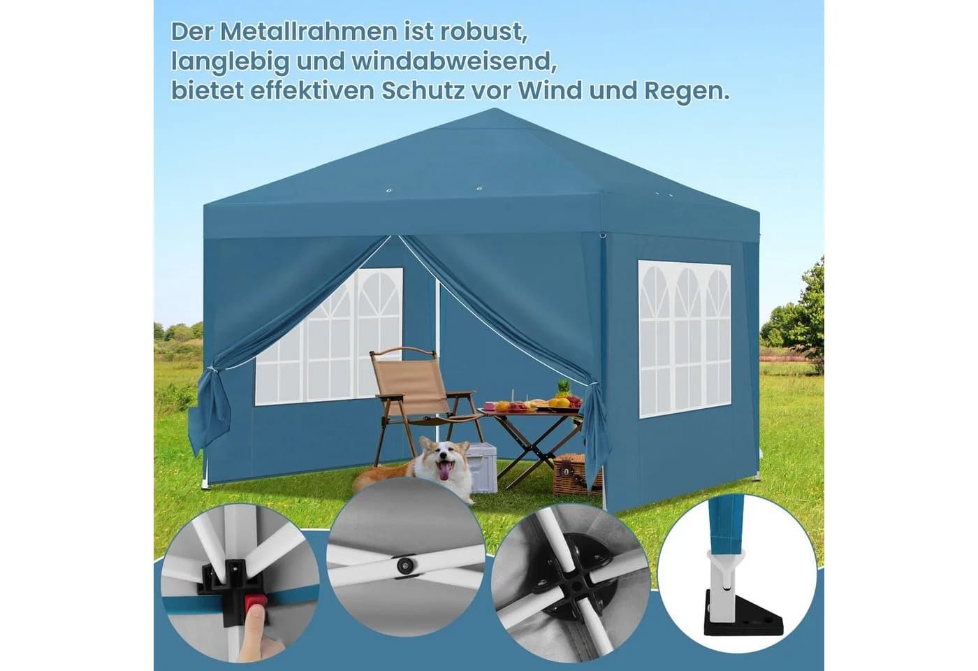 EUGAD Faltpavillon Blau wasserfest mit Seitenwänden