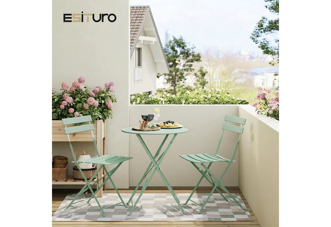 EUGAD Balkonset 3-tlg. Klappbar Grün/Schwarz