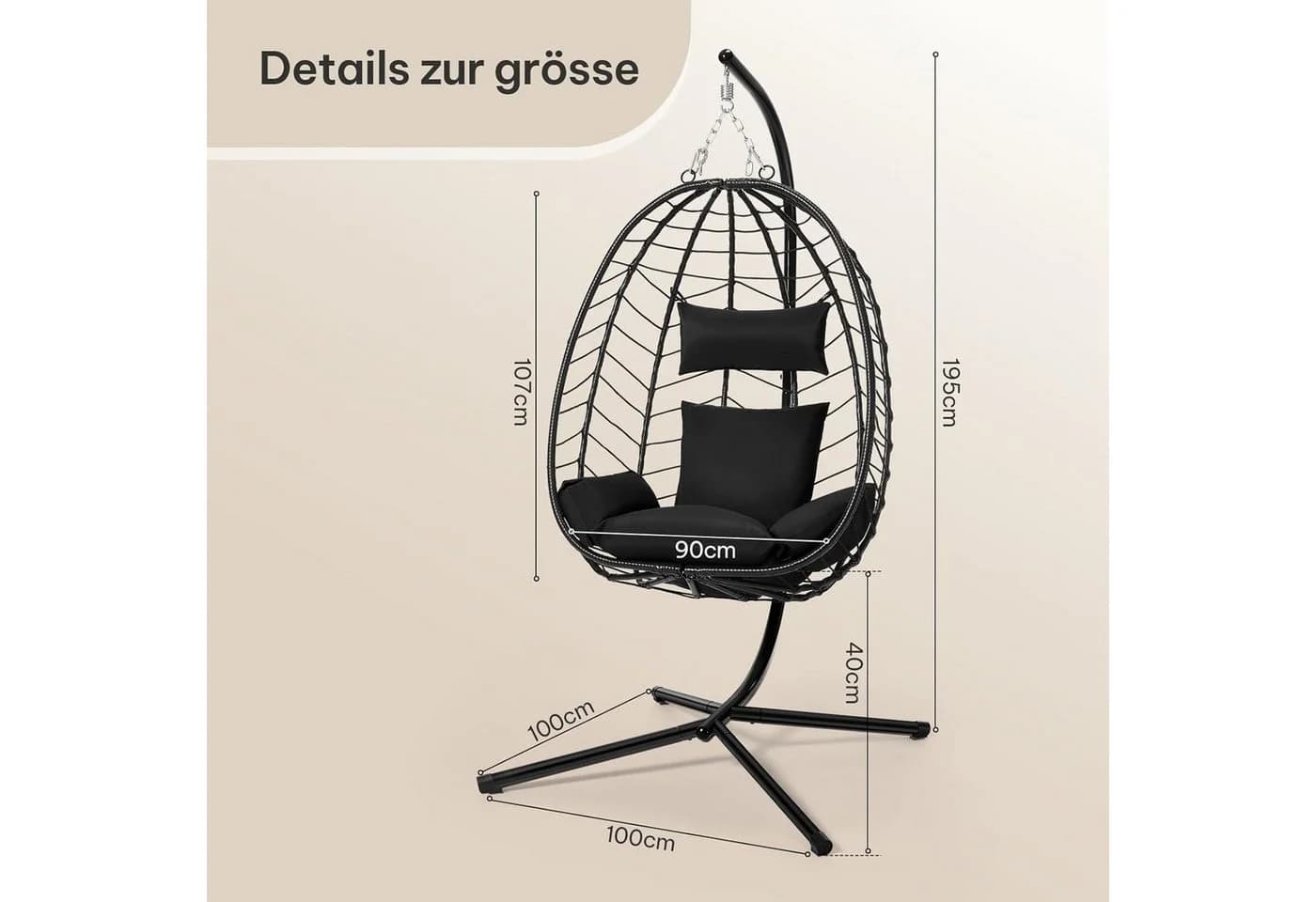 EUGAD Hängesessel mit Relaxfunktion Anthrazit PE-Rattan