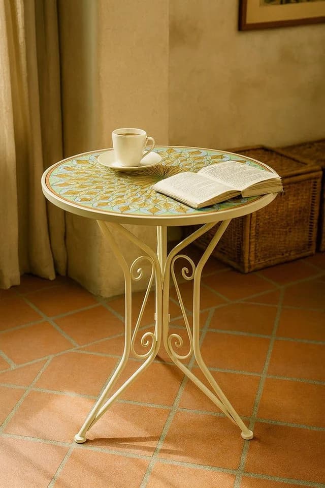 Kobolo Beistelltisch Gartentisch Mediterran Mosaikoptik 71x61cm